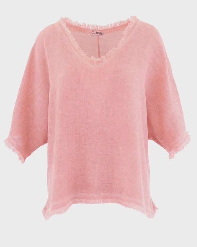 Linen &amp; Cotton Frill Tunic - Pink Pepper
