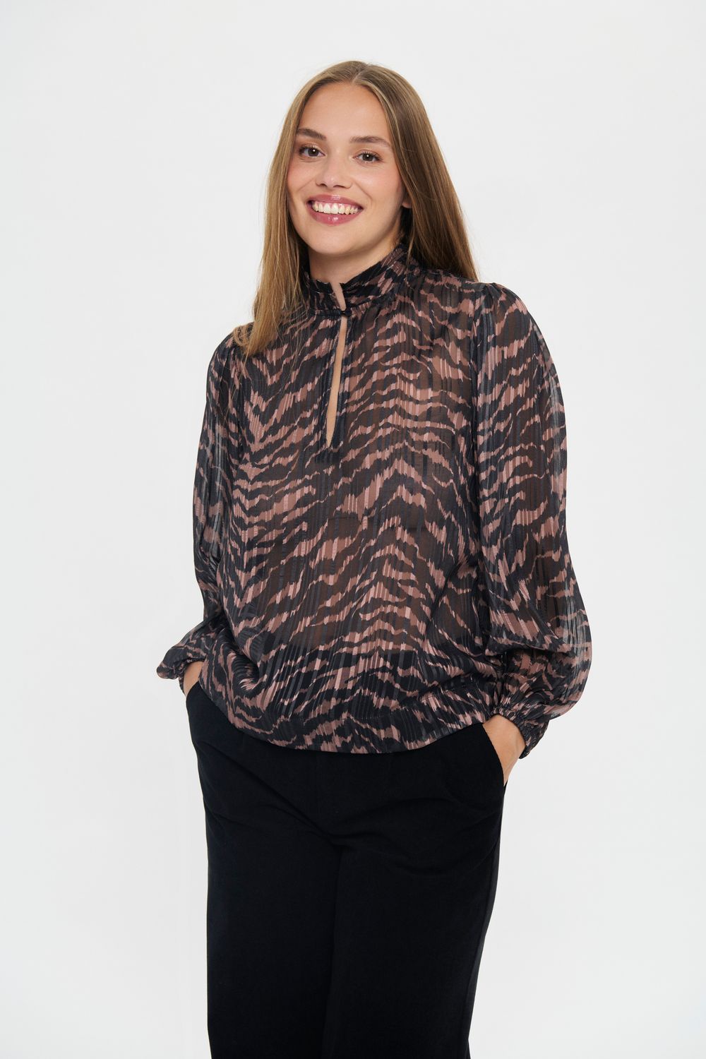 Nesta Blouse - Black Shifted Stripes
