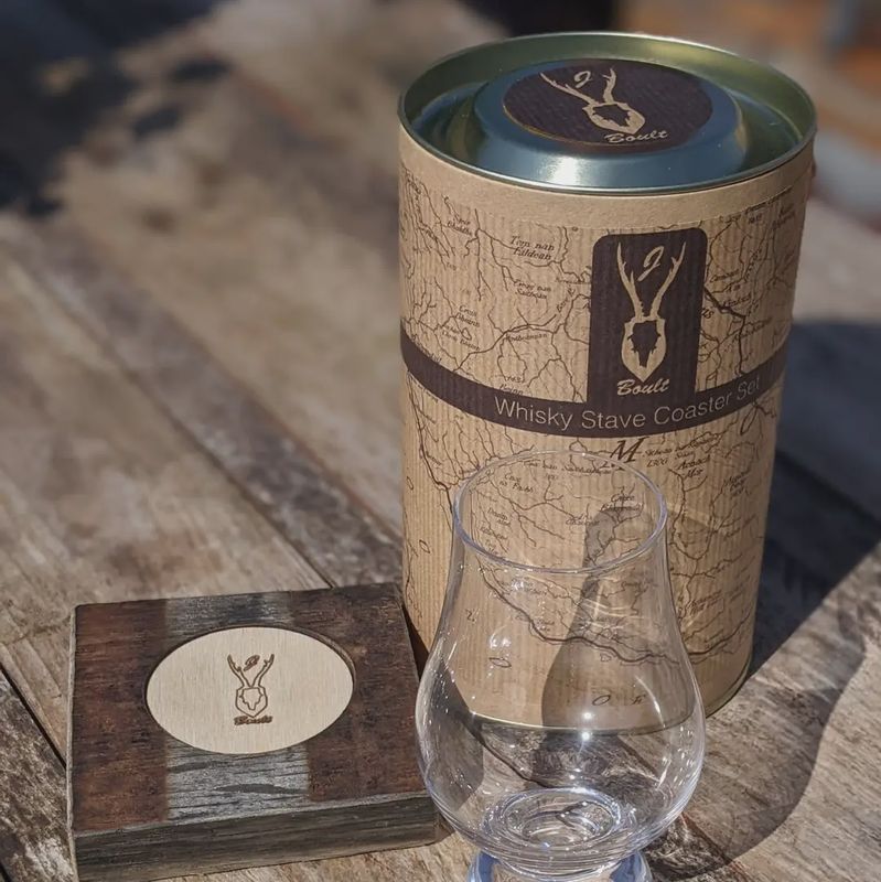 Whisky Stave Coaster &amp; Glass Gift