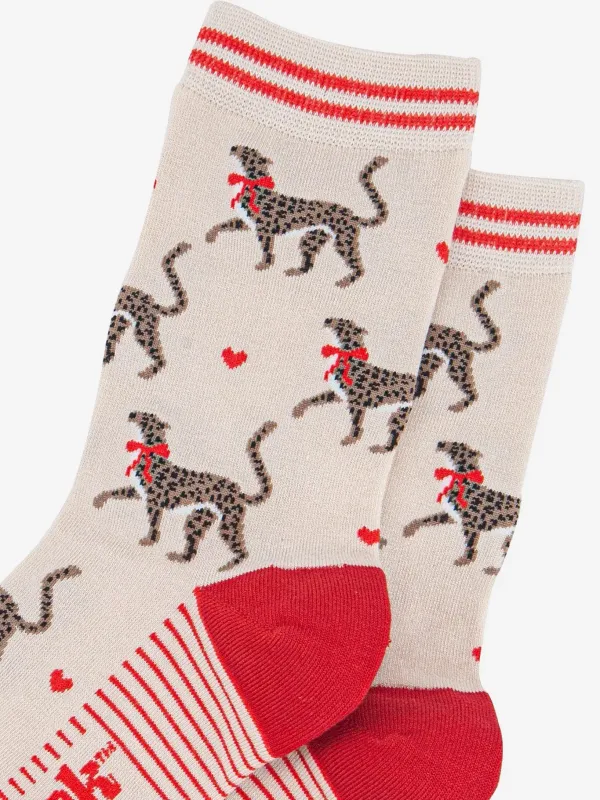 Bamboo Cheetah Socks - Cream/Red