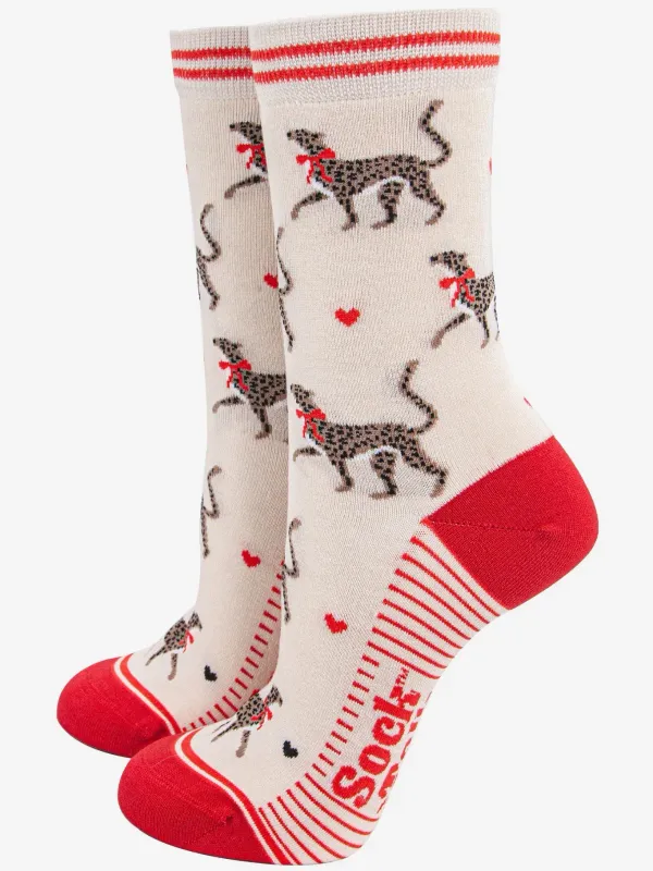 Bamboo Cheetah Socks - Cream/Red