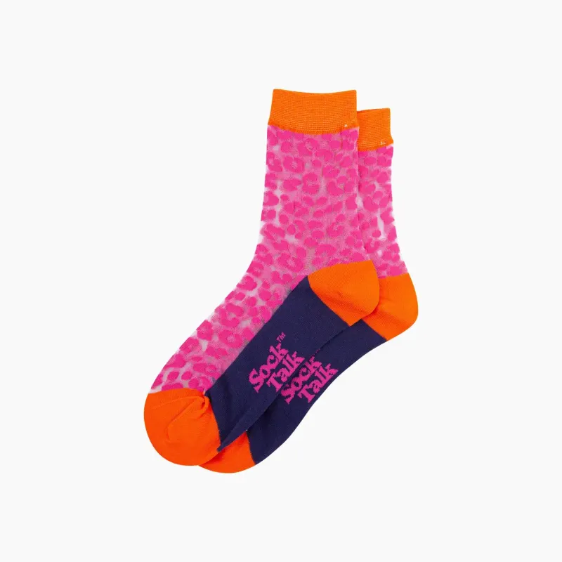 Cotton Sheer Pop Socks - Pink Leopard