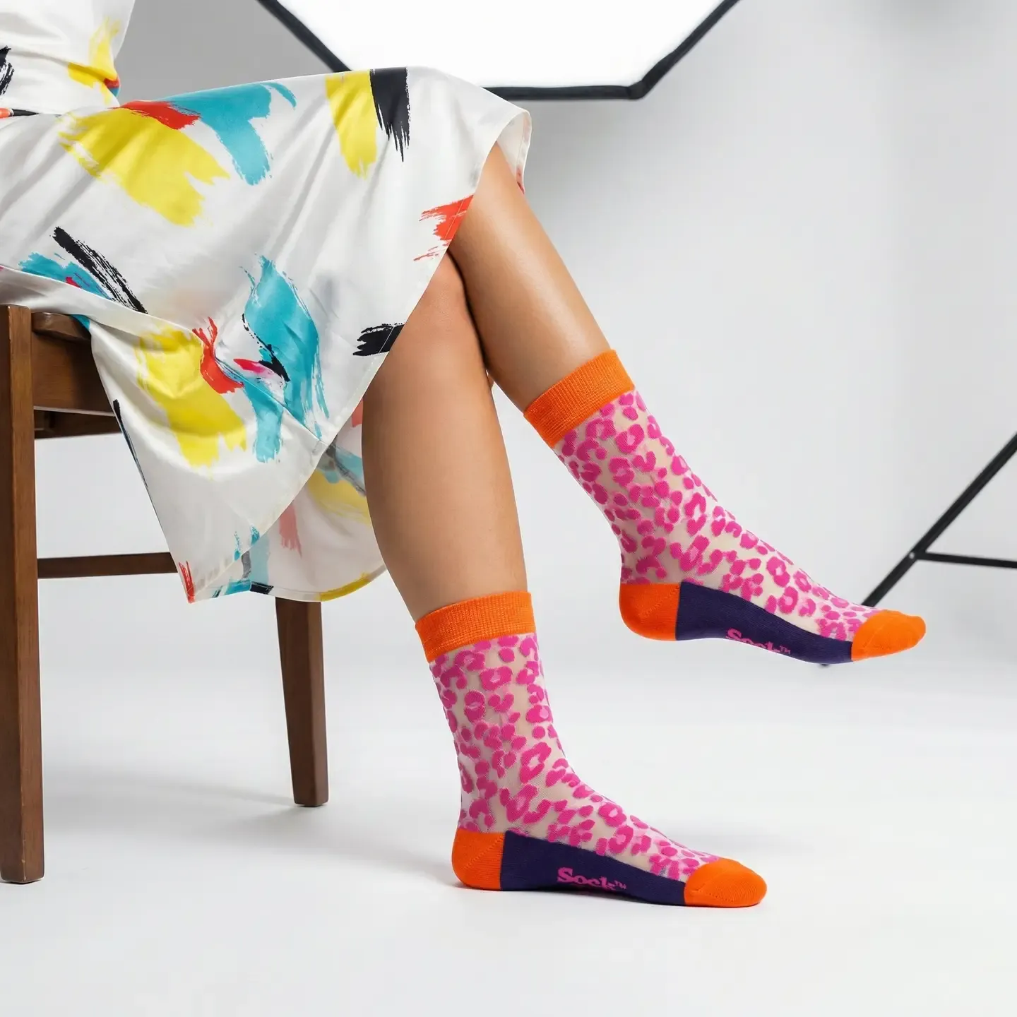 Cotton Sheer Pop Socks - Pink Leopard