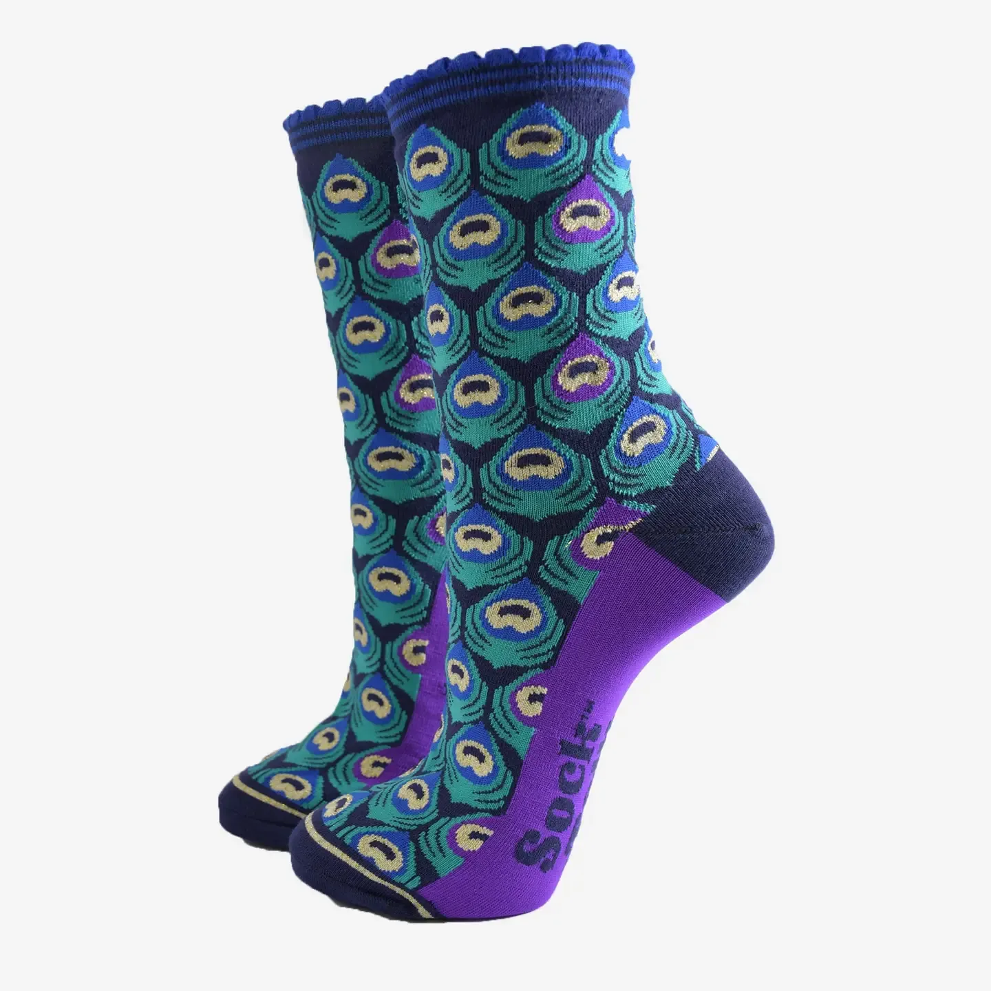 Bamboo Peacock Feather Socks - Navy/Teal