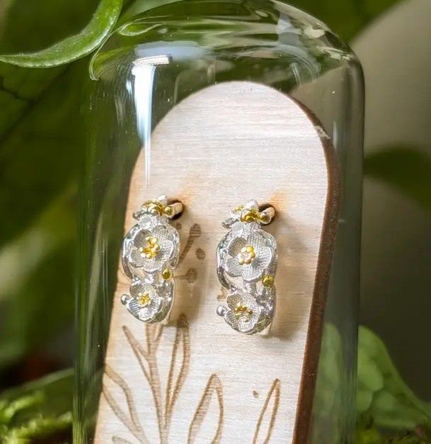 Floral Branch Gold Plated &amp; Sterling Silver Earrings