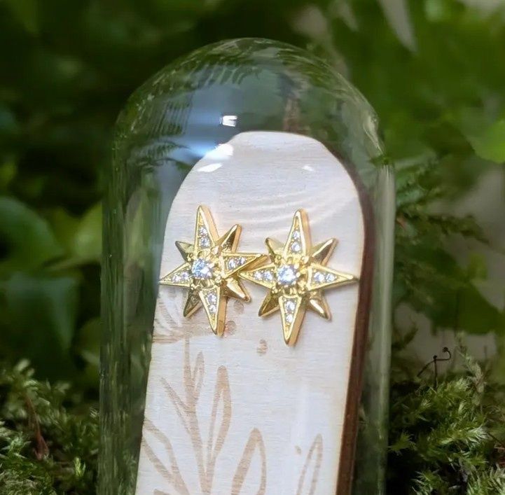 Sparkly Star Gold Plated Sterling Silver Studs