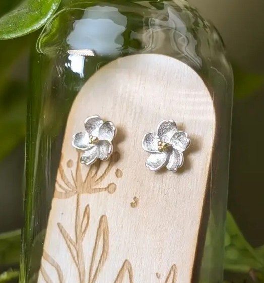Floral Sterling Silver &amp; Gold Plated Studs