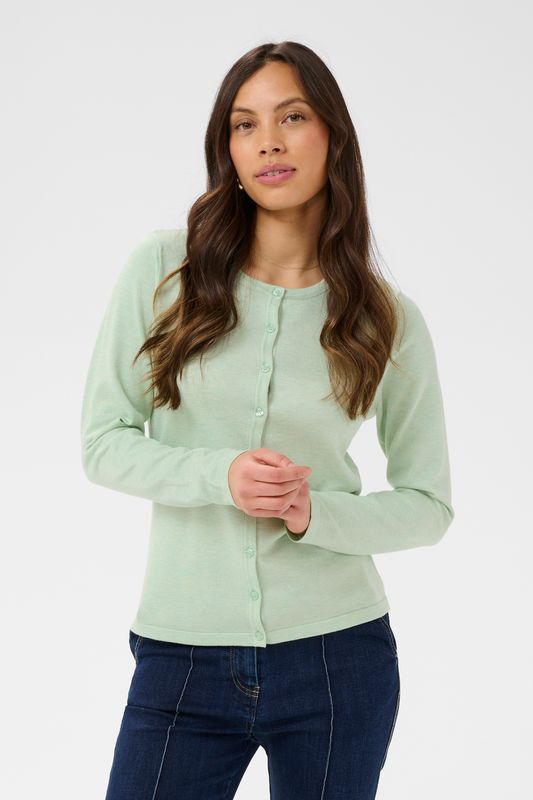 Mila R-Neck Cardigan - Cameo Green Melange