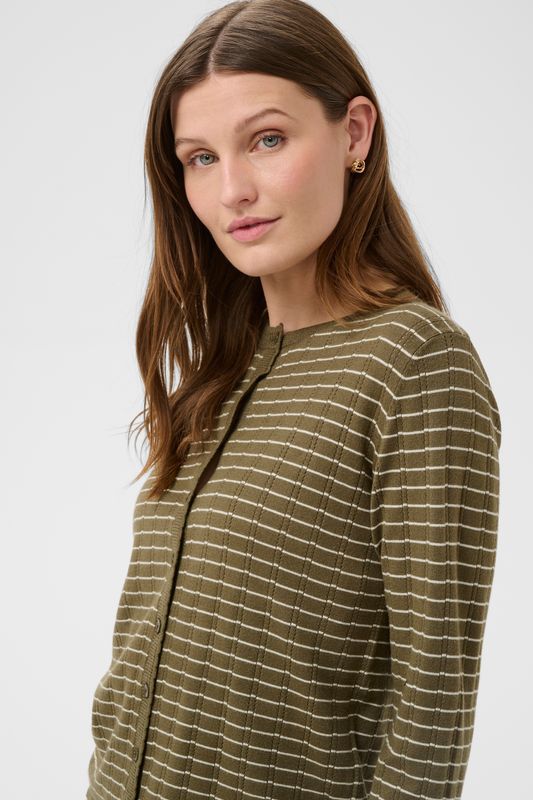 Spina Striped Cardigan - Dusky Green w Turtledove Stripes