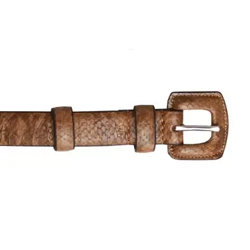 Leather Snake Print Belt - Tan