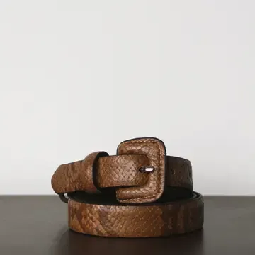 Leather Snake Print Belt - Tan