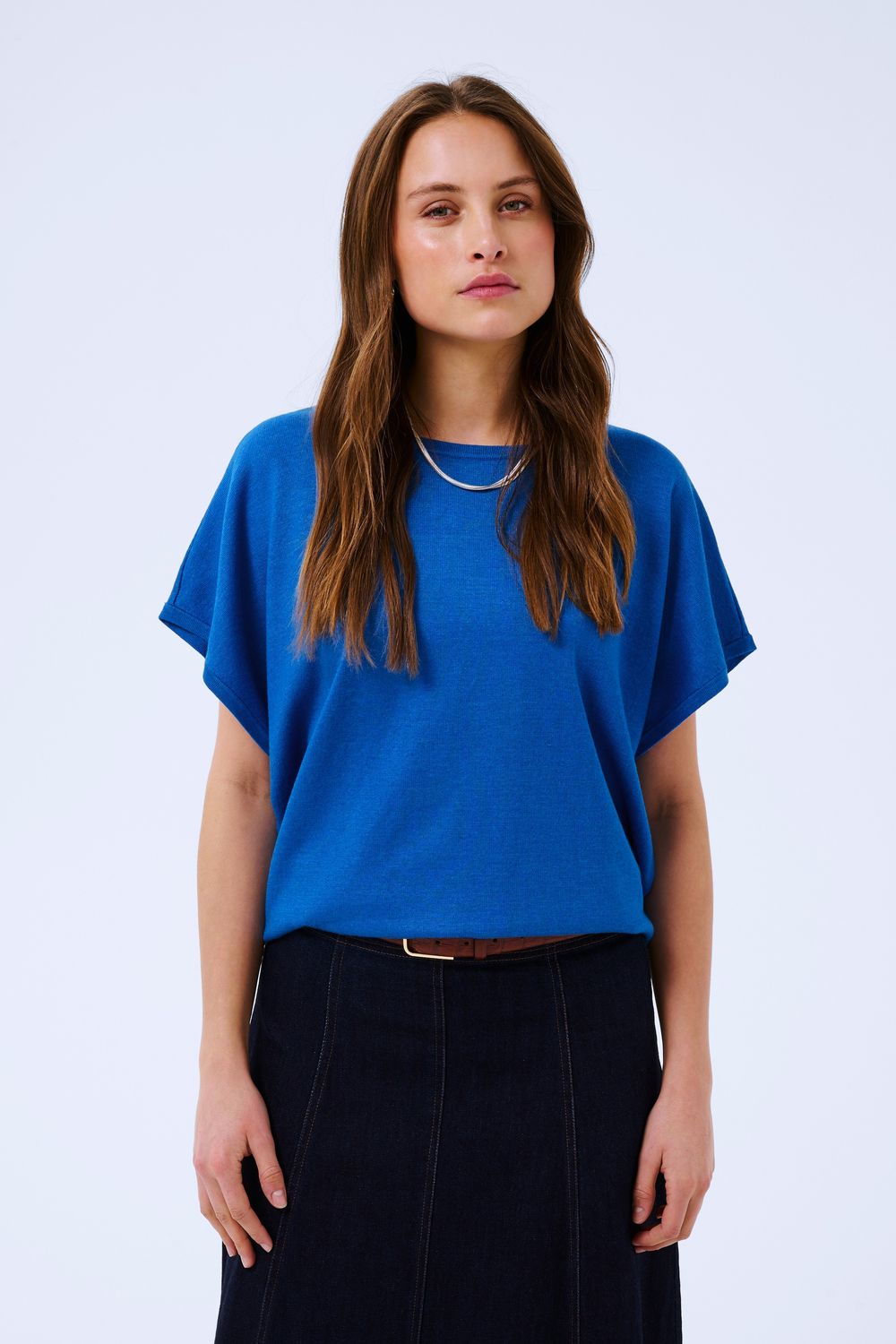 Mila Round Neck SS Pullover - Surf Blue