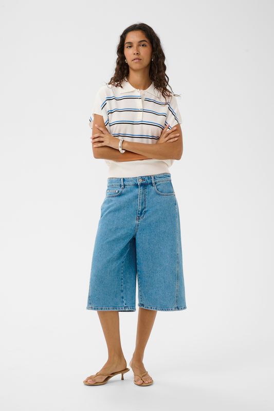 Elana Polo - White w Blue &amp; Black Stripe