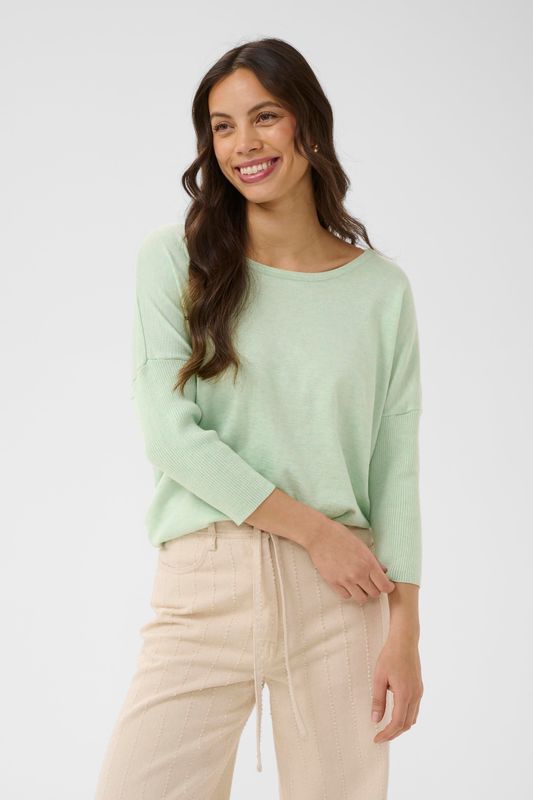 Mila R-Neck Pullover - Cameo Green Melange
