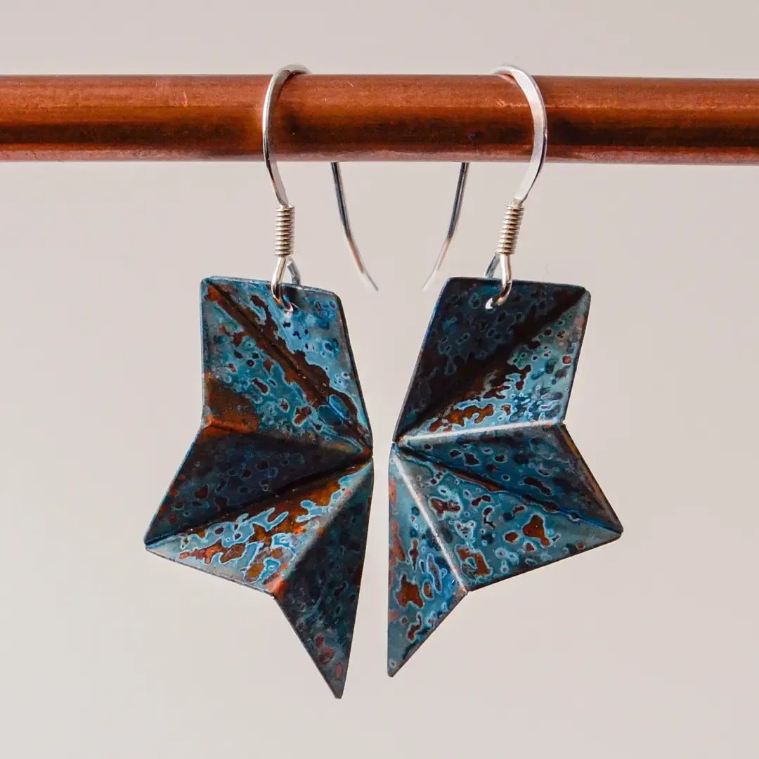 Copper Origami Drop Earrings