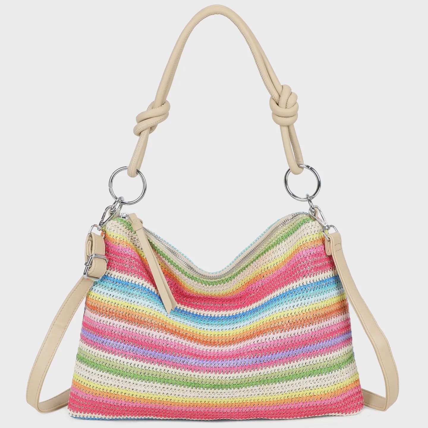 Straw Shoulder Bag - Light Rainbow