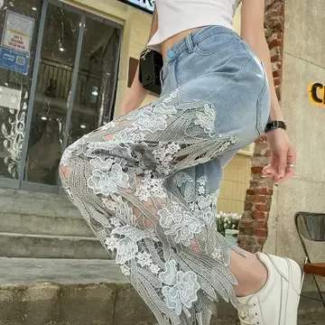 Lace Leg Jeans - Blue