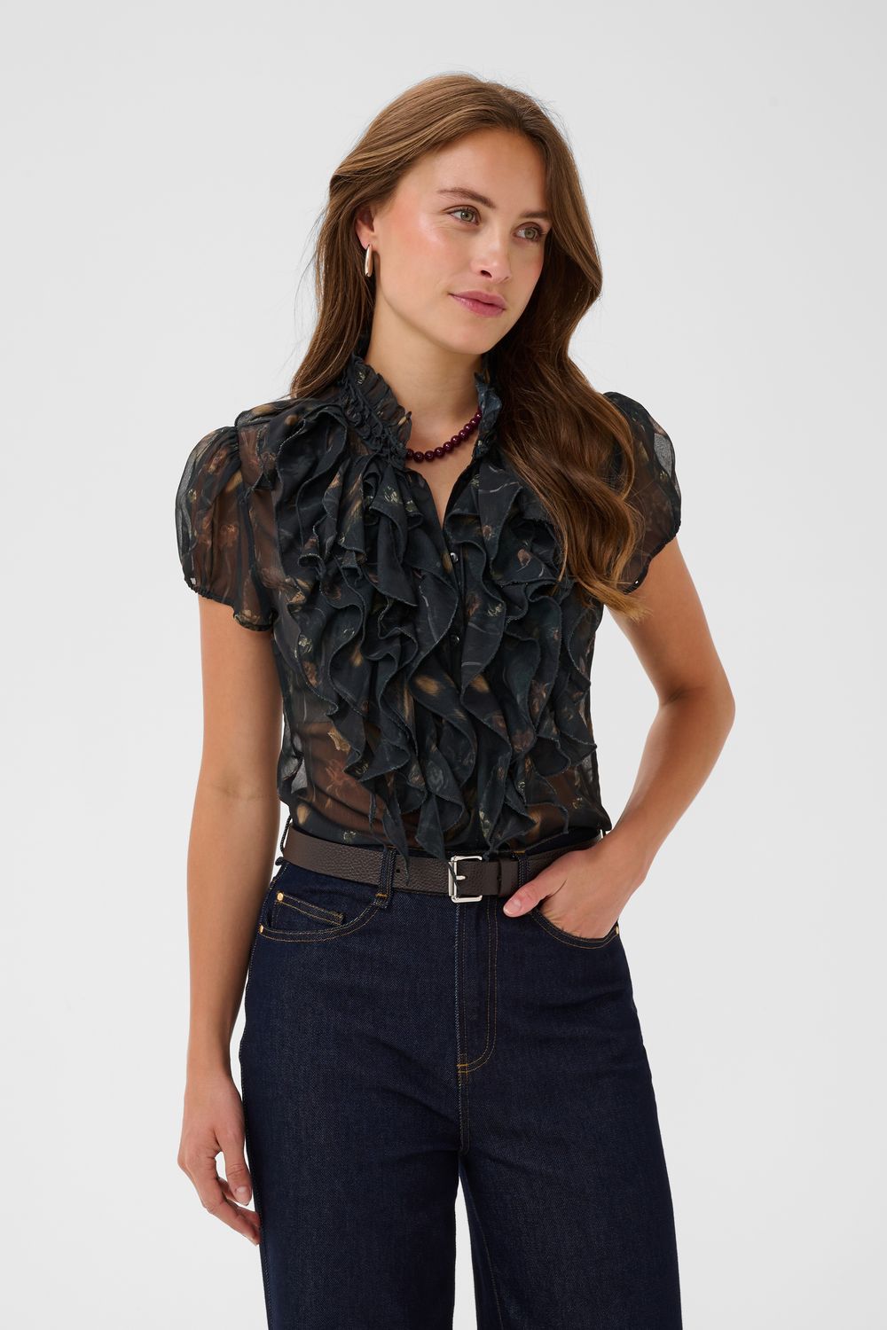 Lilja Crinkle SS Shirt - Black Washed Dandelions