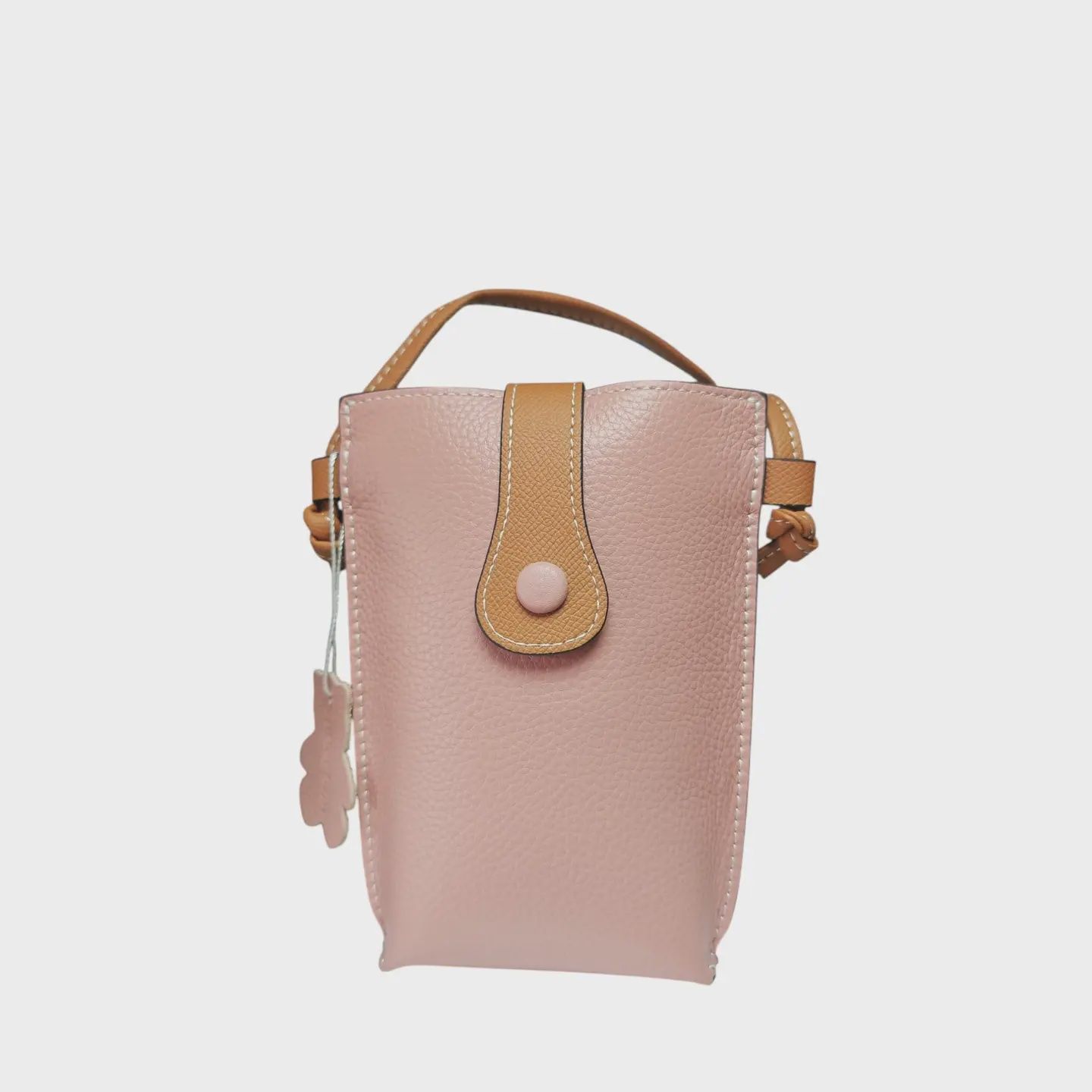 Two Tone Leather Mobile Bag - Pink