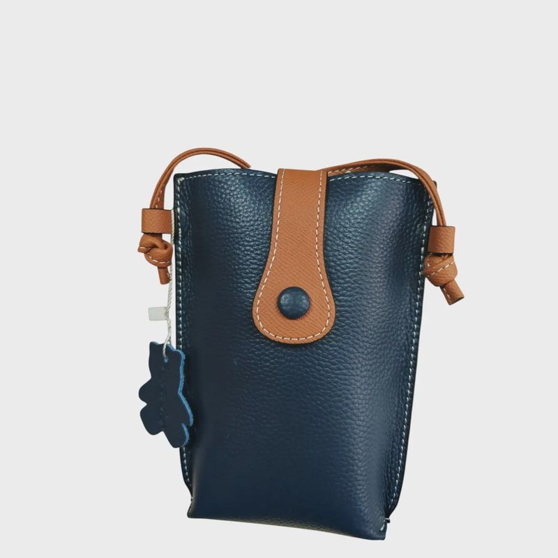 Two Tone Leather Mobile Bag - Navy