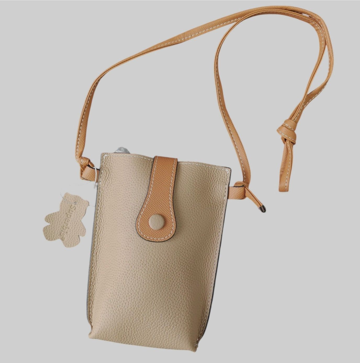 TwoTone Leather Mobile Bag - Beige White