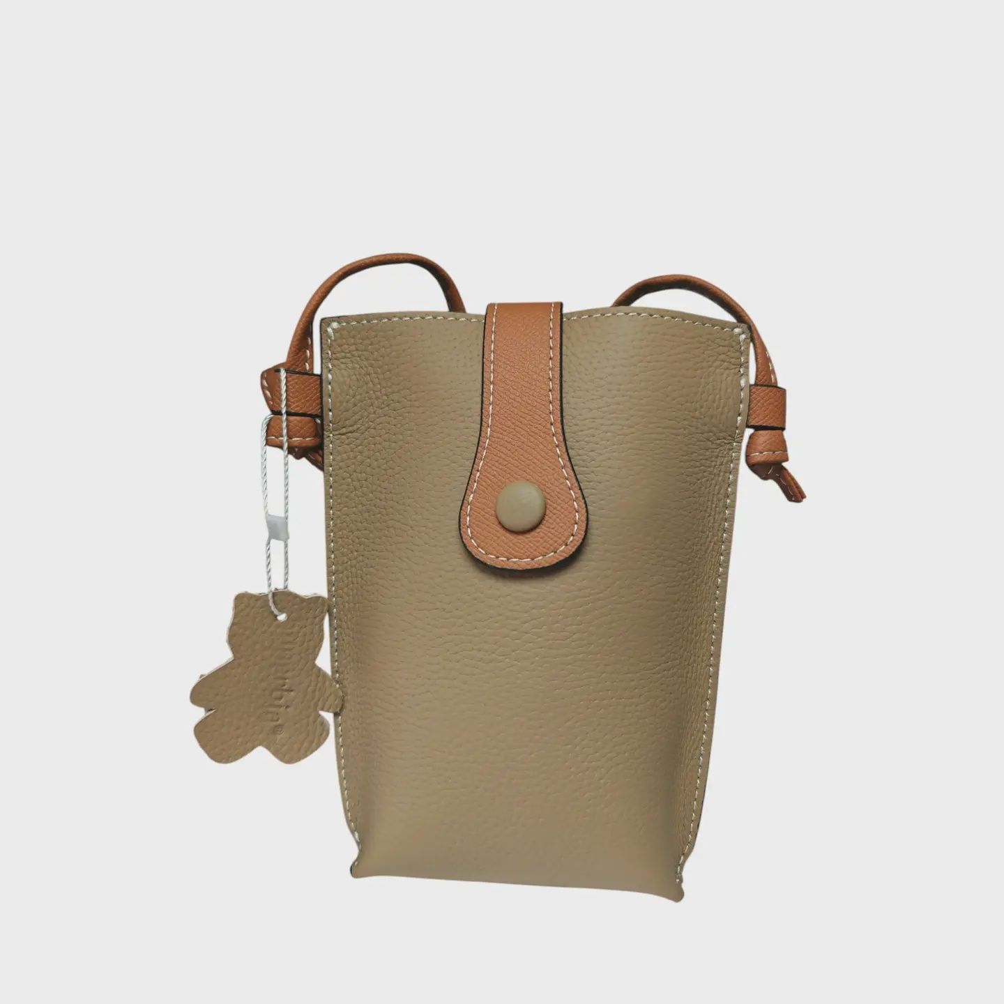 Two Tone Leather Mobile Bag - Khaki