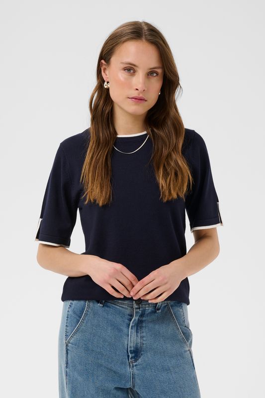 Mila Contrast Stripe SS Pullover - Night Sky Ice Contrast