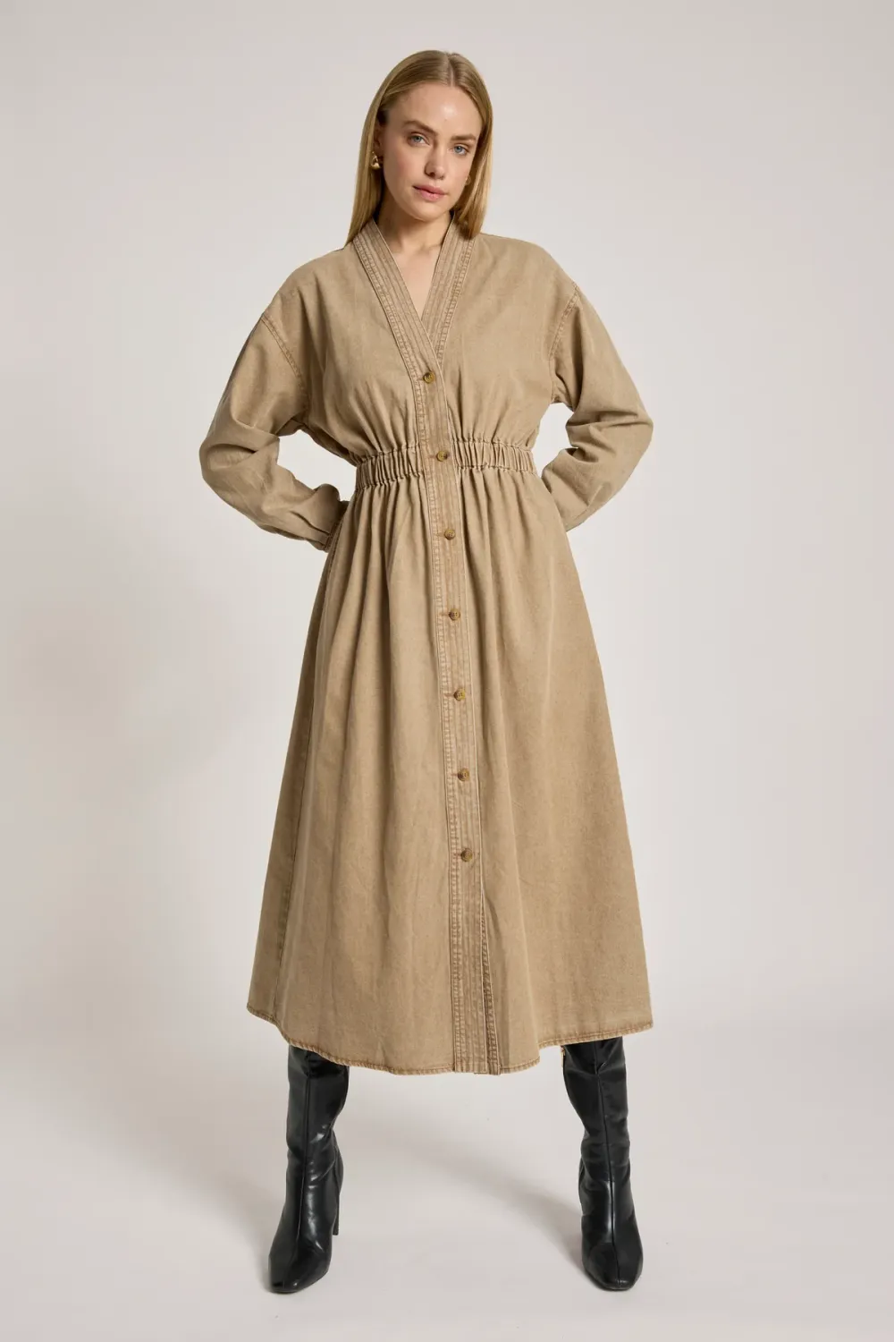 Bodhi Denim Dress - Fawn