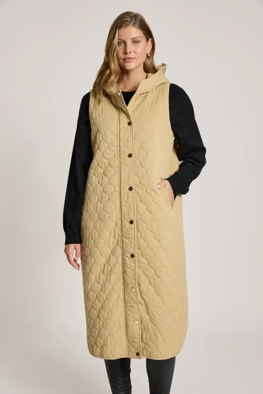 Sansi Quilted Long Vest - Dune