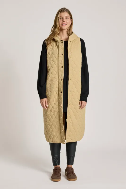 Sansi Quilted Long Vest - Dune