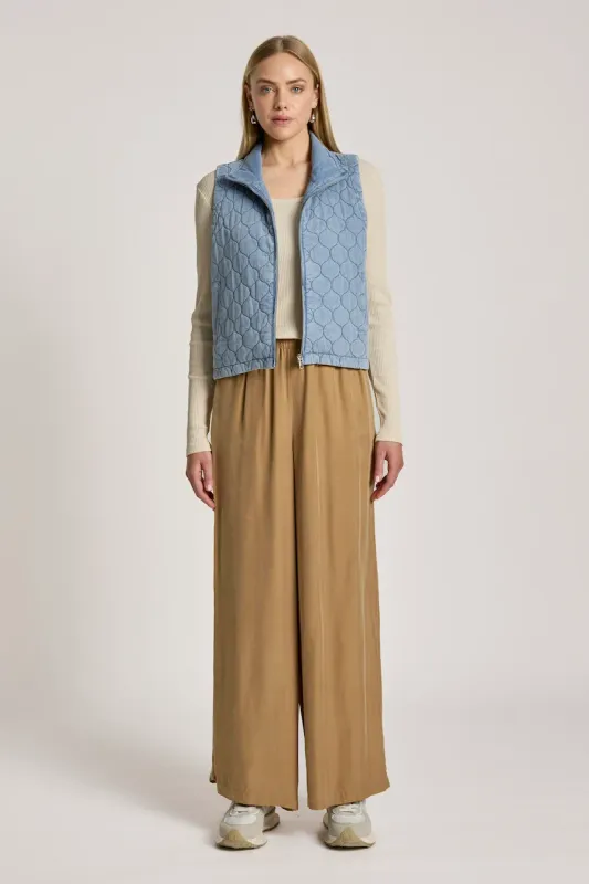 Sansi Quilted Crop Vest - Denim