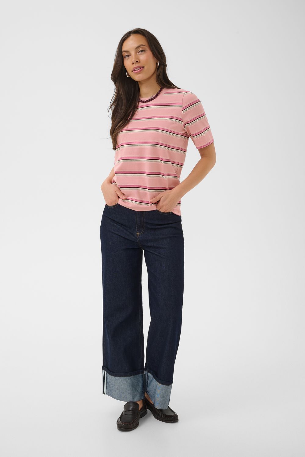 Taty T-Shirt - Mauve Mist Brown Thin Stripes