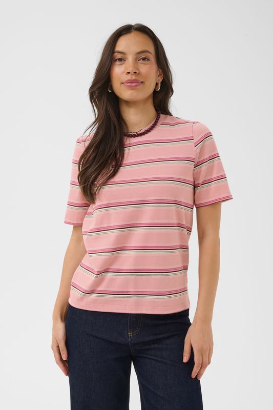 Taty T-Shirt - Mauve Mist Brown Thin Stripes
