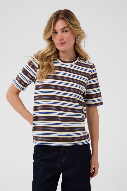 Taty T-Shirt -  Chocolate Brown Blue Stripes