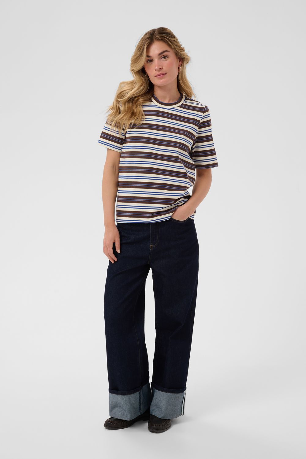 Taty T-Shirt -  Chocolate Brown Blue Stripes