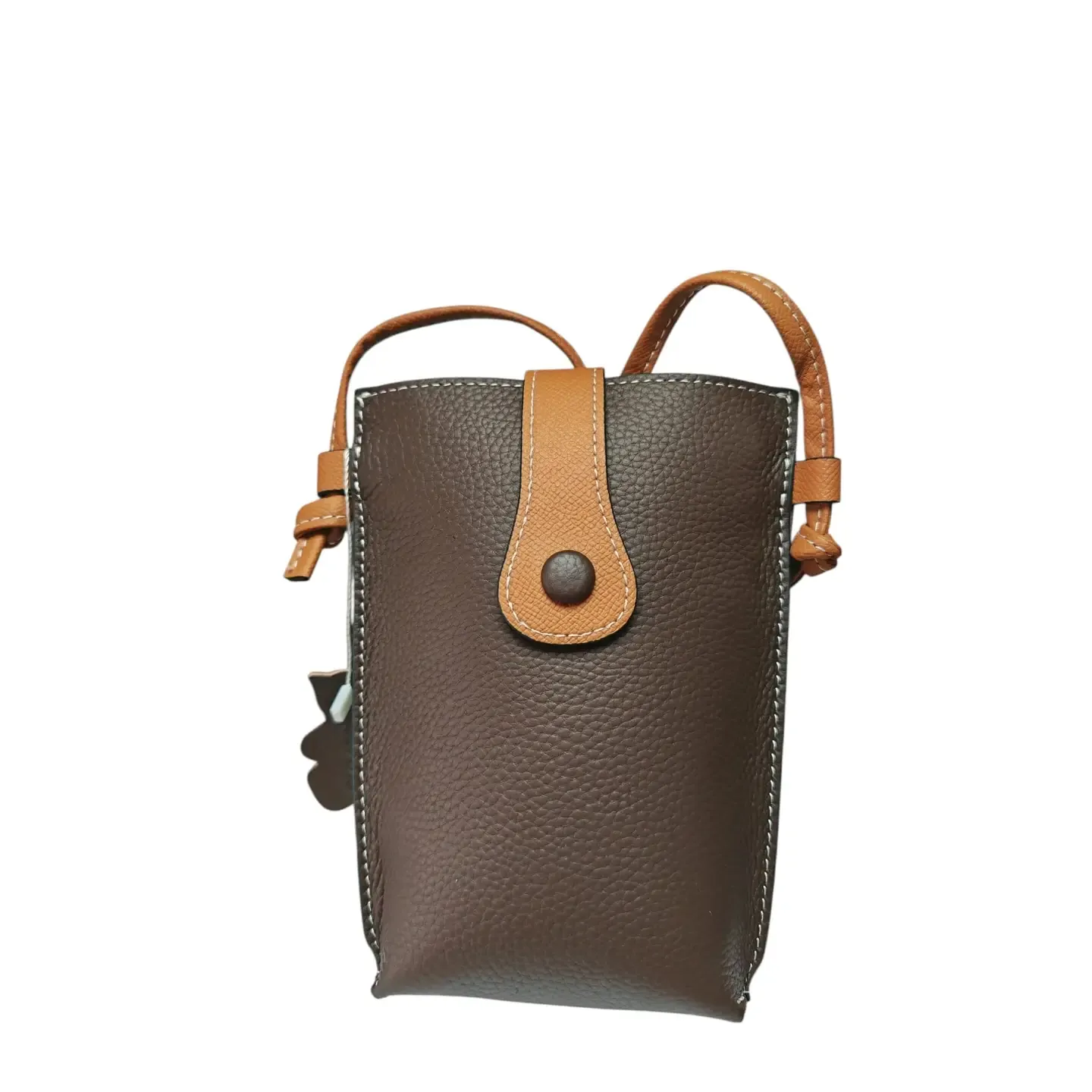 Two Tone LEather Mobile Bag - Coffee