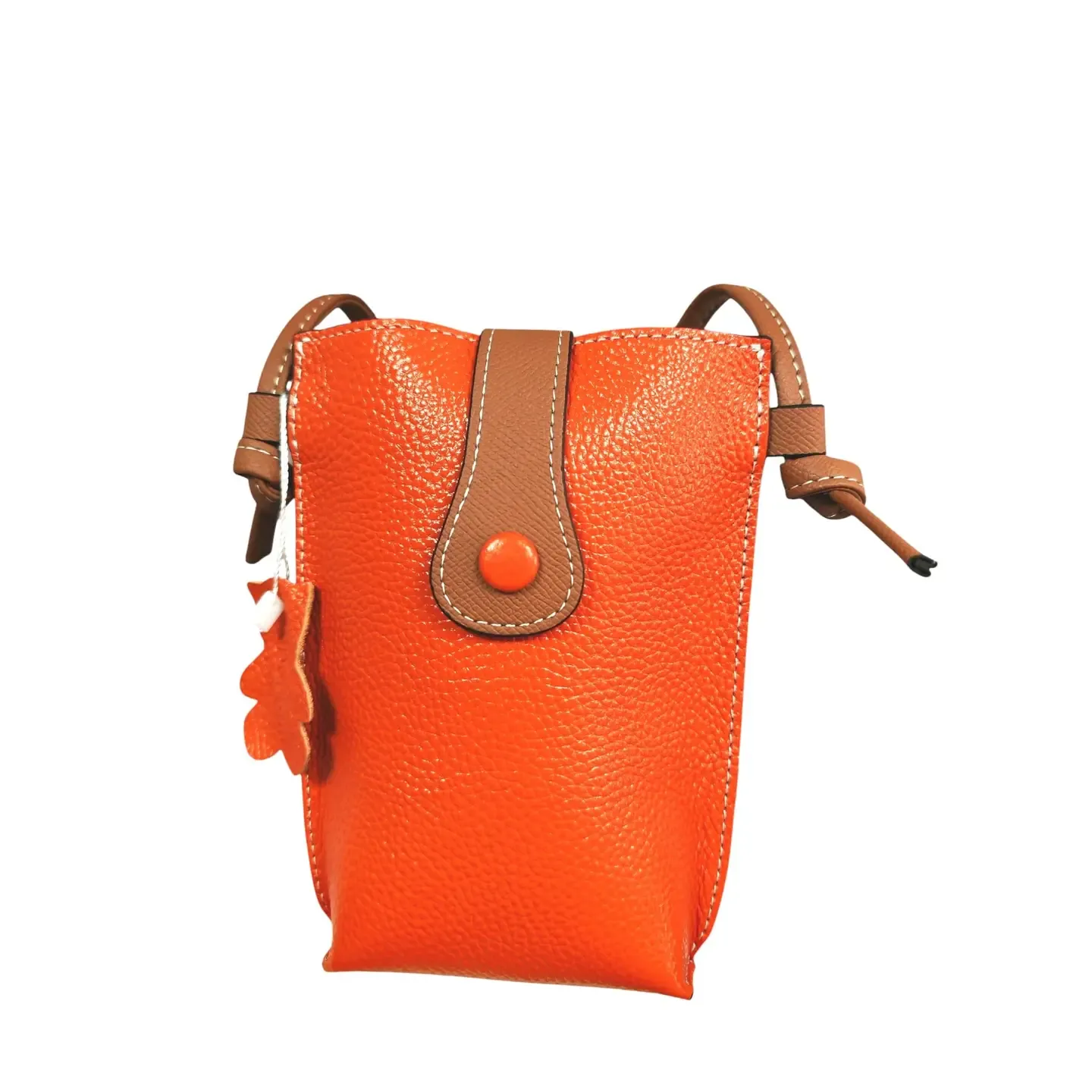 Two Tone Leather Mobile Bag - Orange