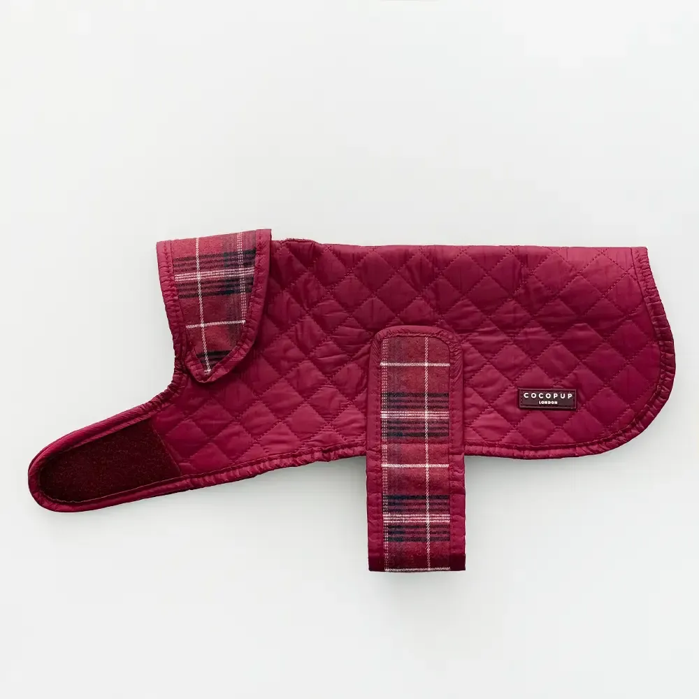 Luxe Quilted Dog Coat - Mulberry Plaid