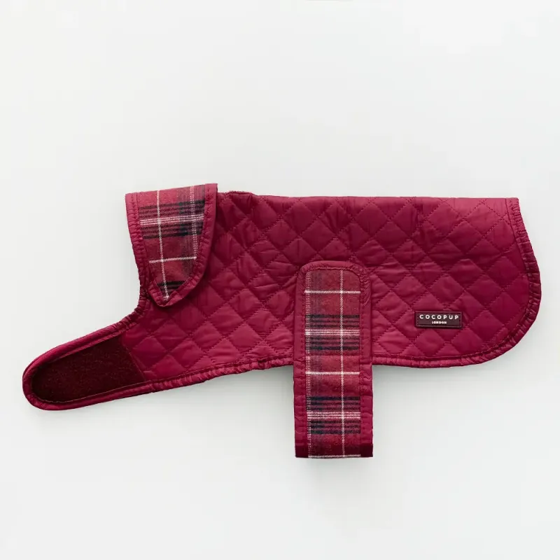 Luxe Quilted Dog Coat - Mulberry Plaid