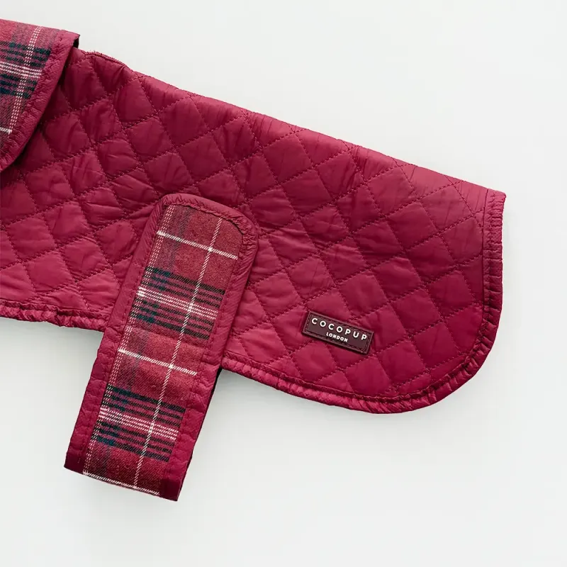 Luxe Quilted Dog Coat - Mulberry Plaid