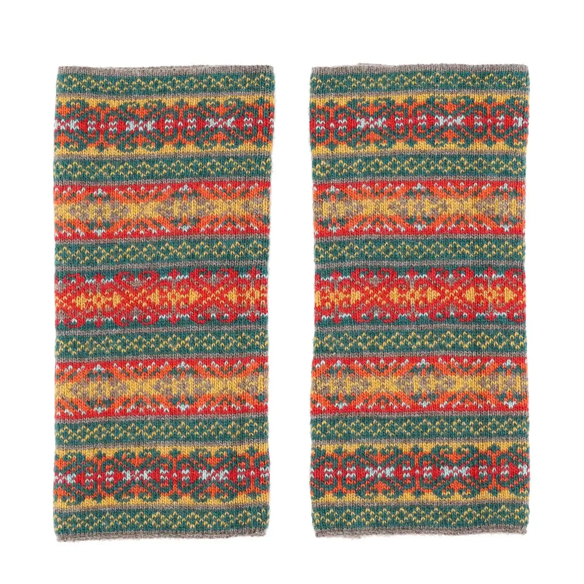 Cashmere Blend Fairisle Wrist Warmers - Peacock Spice