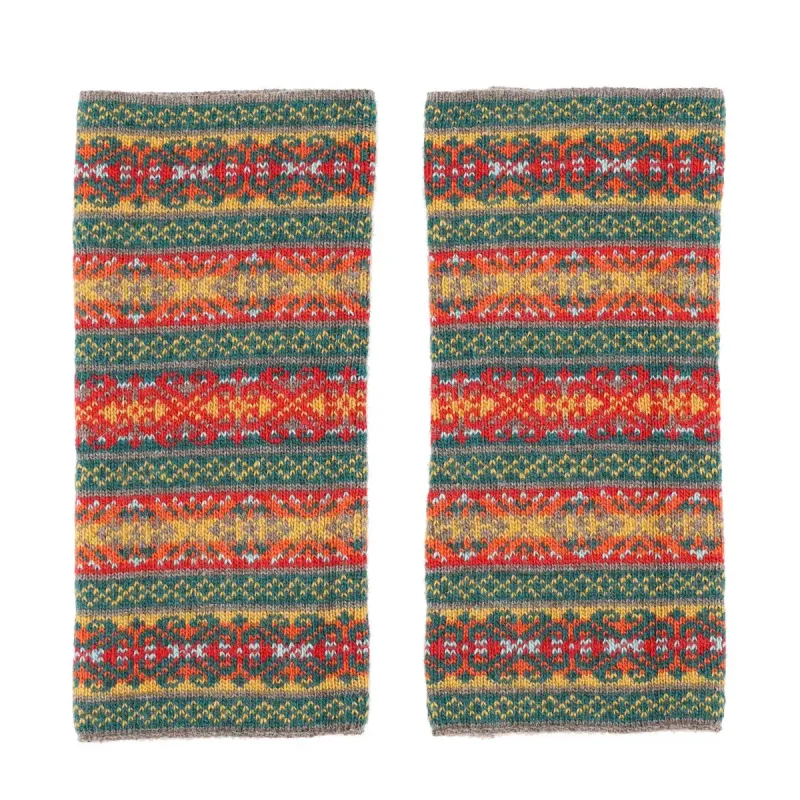 Cashmere Blend Fairisle Wrist Warmers - Peacock Spice