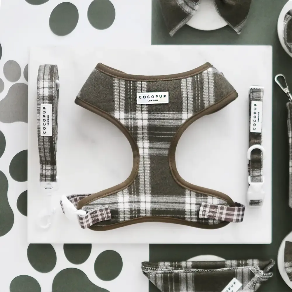 Adjustable Neck Harness - Olive Check