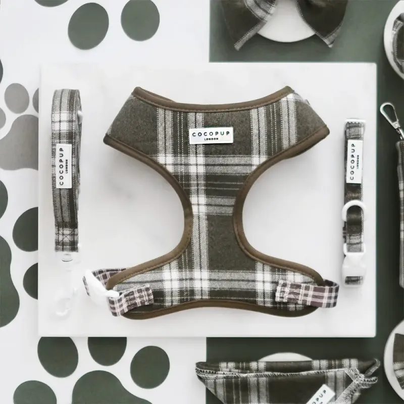 Adjustable Neck Harness - Olive Check