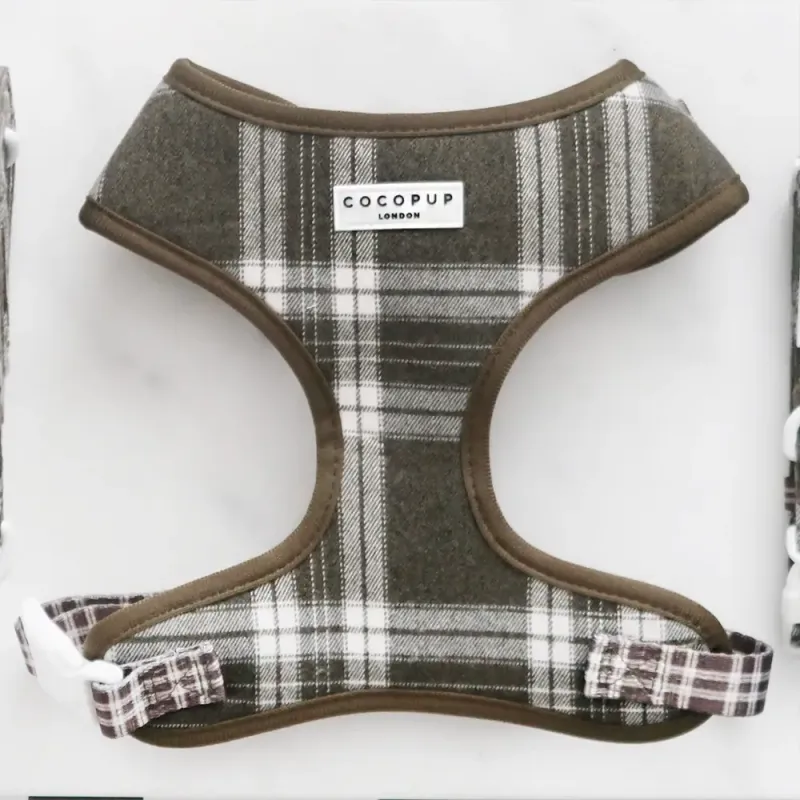 Adjustable Neck Harness - Olive Check
