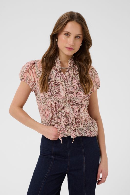 Lilja Crinkle SS Shirt -Dusty Pinks Arty Blooms