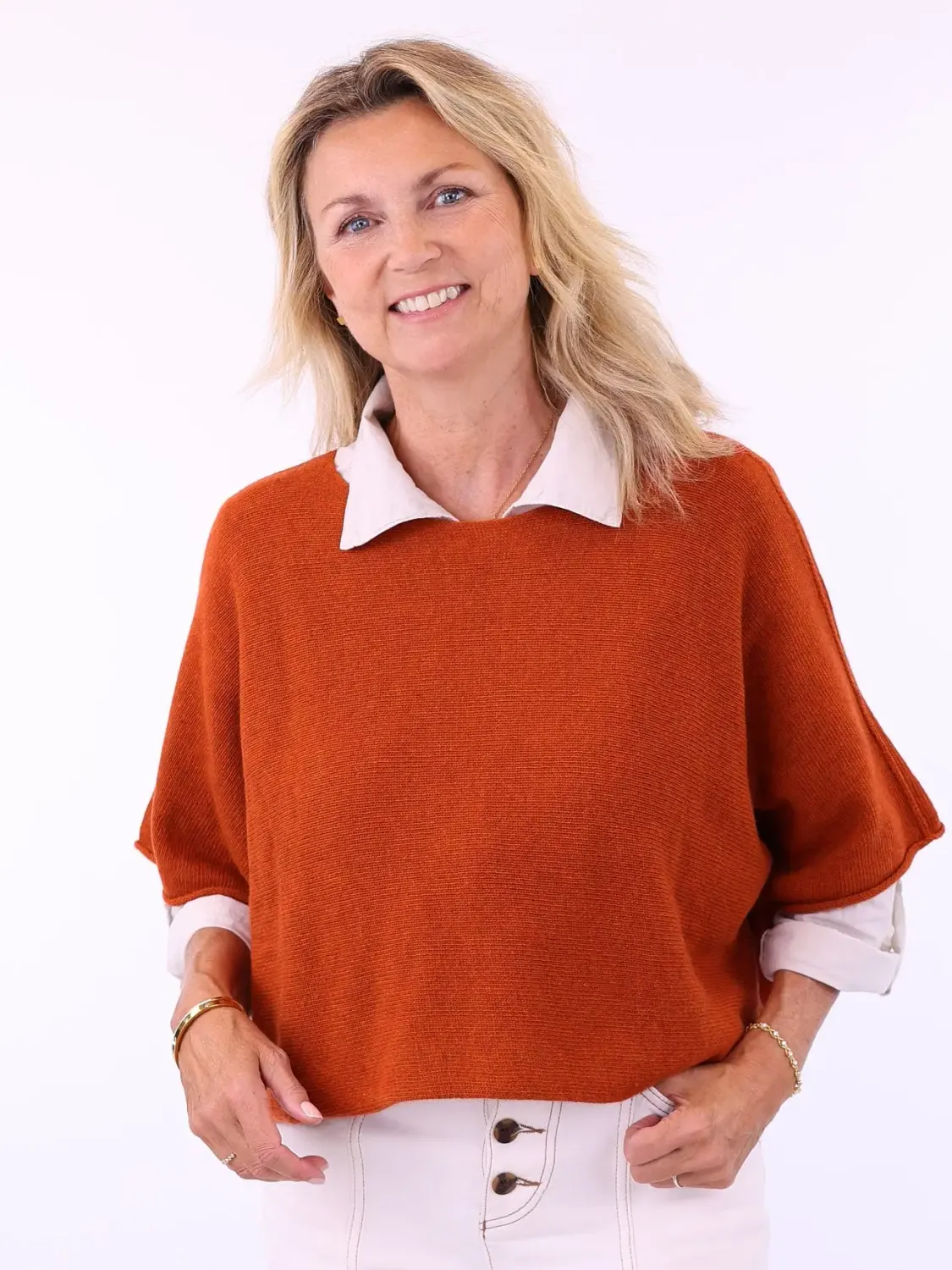 Cashmere Blend Short Tunic Top - Brick Orange