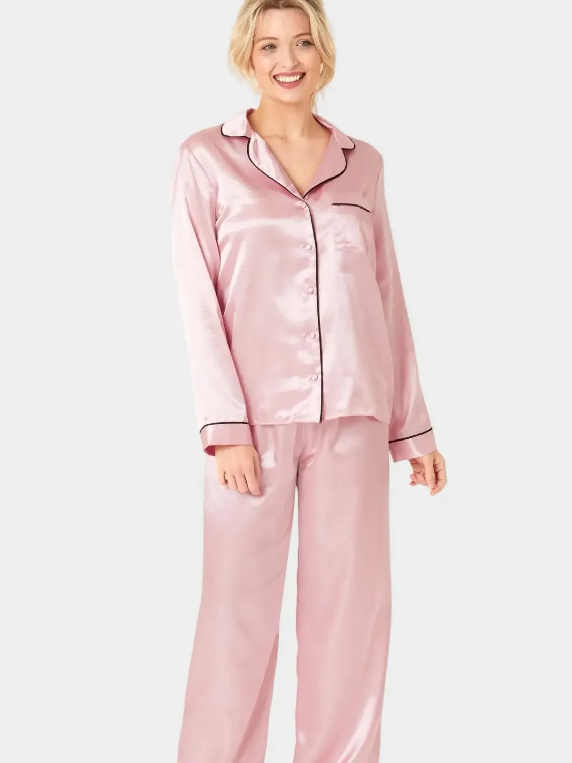 Pyjamas -  Pink Satin Piped
