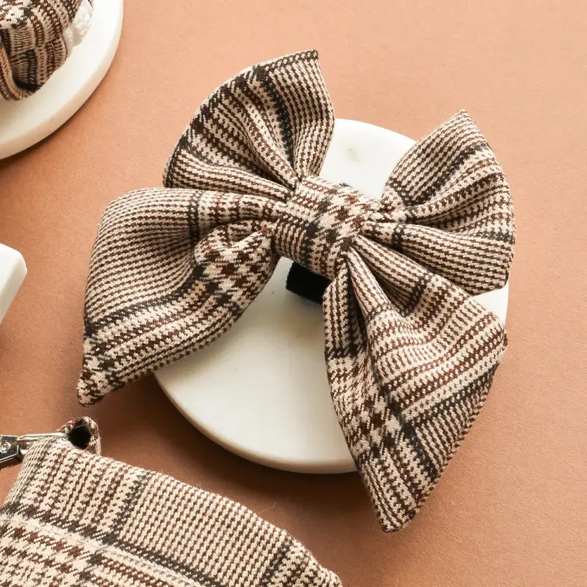 Pup Plaid Sailor Bow Tie - Brown