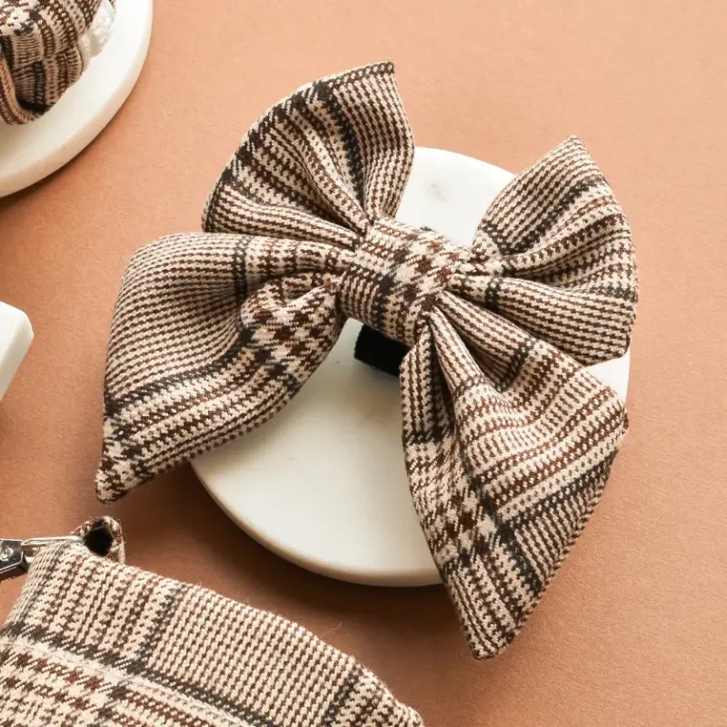Pup Plaid Sailor Bow Tie - Brown